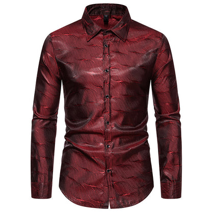 Chemise élégante à manches longues pour homme avec motif ondulé