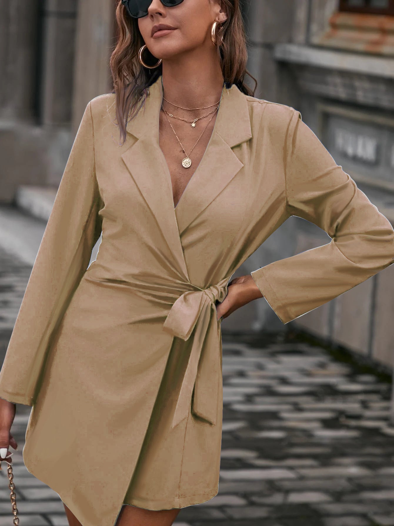 Robe portefeuille pour femme, cintrée, élégante, col chemise
