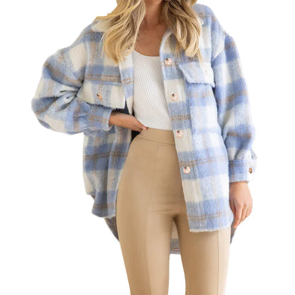 Manteau en laine élégant pour femme à carreaux manteau d'hiver long
