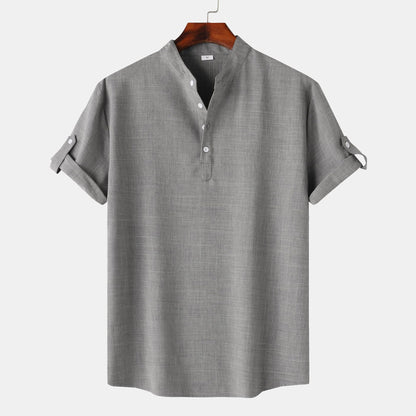 Chemise à manches courtes pour homme, style Henley moderne