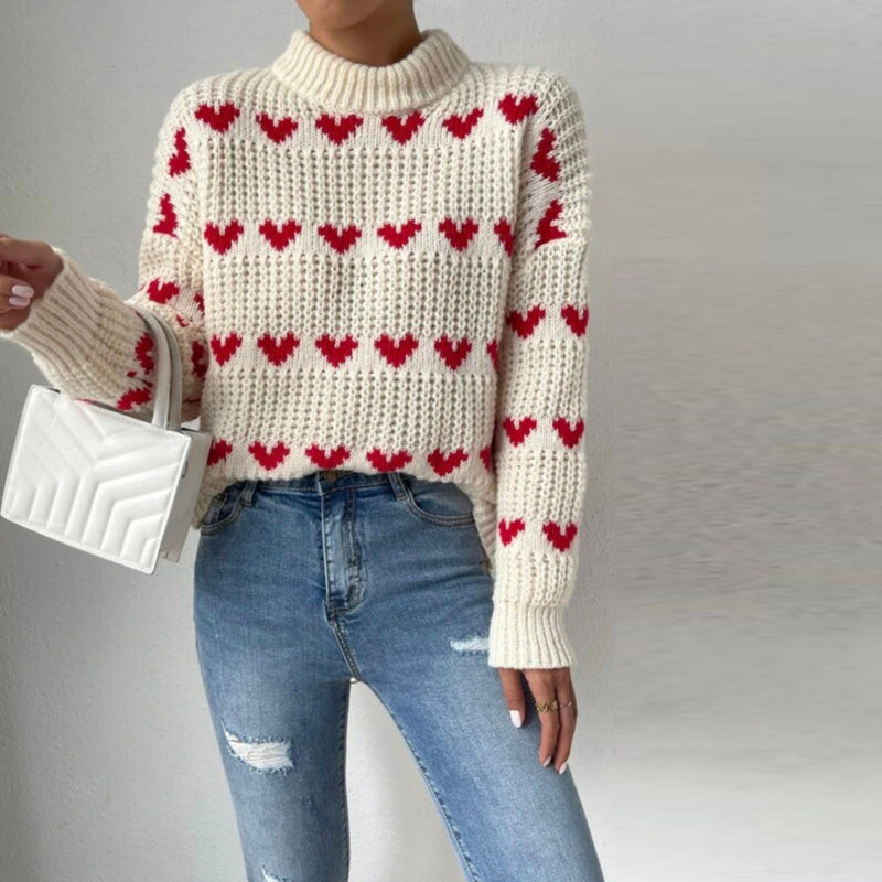 Pull-over en maille cœur Romantique Élégant