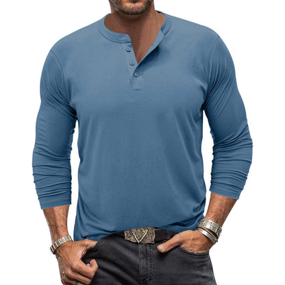 T-shirt à manches longues élégant pour homme avec patte de boutonnage