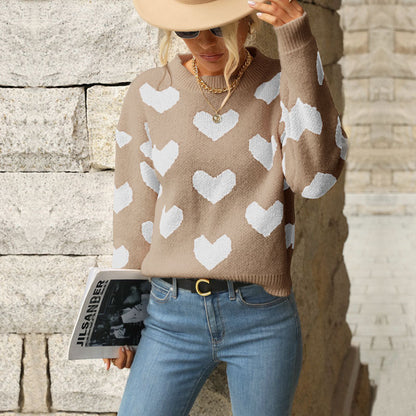 Pull femme motif cœur coupe ample