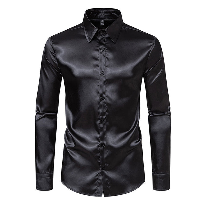 Chemise Homme Satin Brillante Élégante Boutons