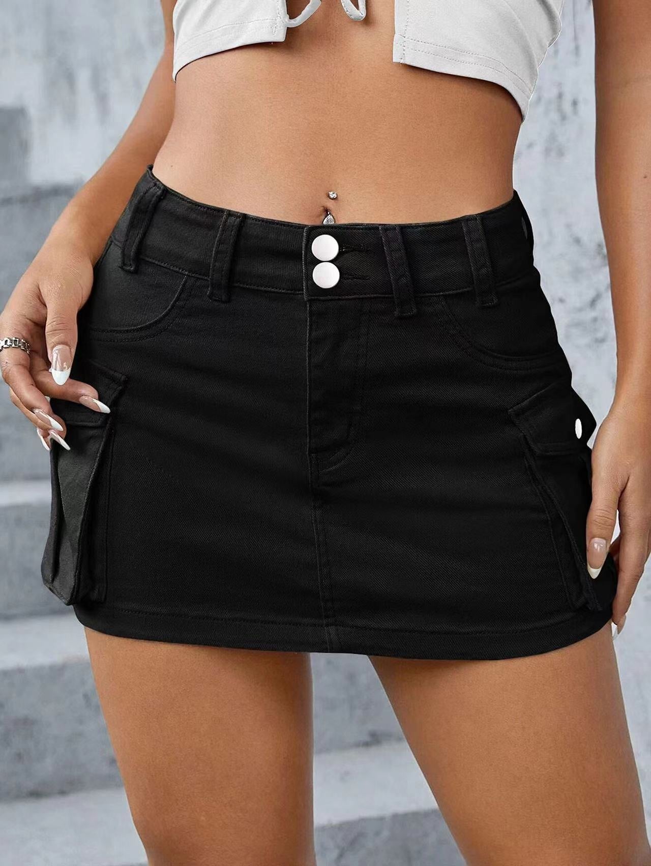 Damen Mode Denim Cargo-Hose mit vielen Taschen - IdealeKleiden