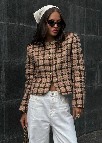Veste élégante en tweed à carreaux pour femme