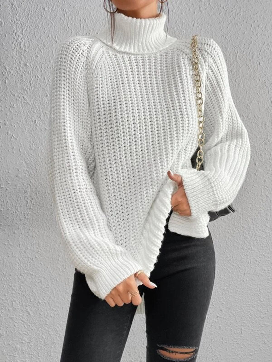 Pull tricoté pour femme col montant motif nid d'abeille élégant