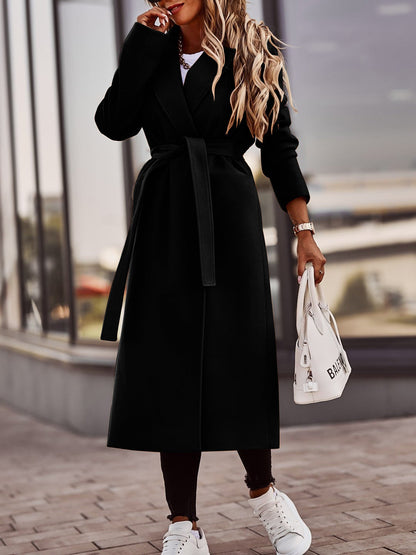 Élégant manteau long en mélange de laine classique pour femme