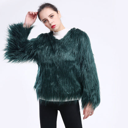Manteau en fausse fourrure pour femmes Doux Manches longues Élégant