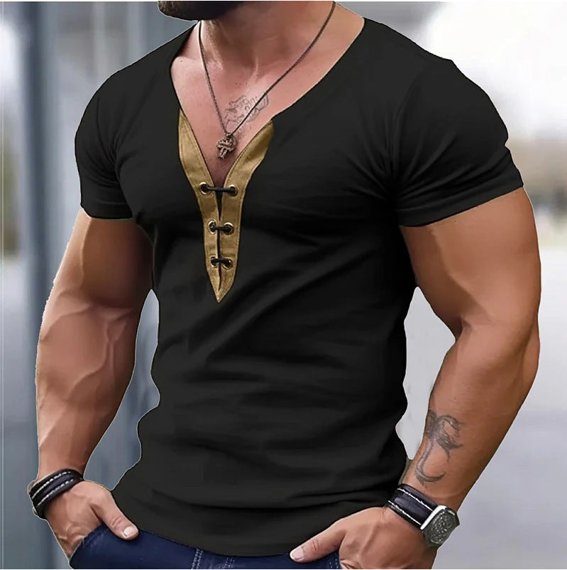 T-shirt homme col V moderne patte de boutonnage