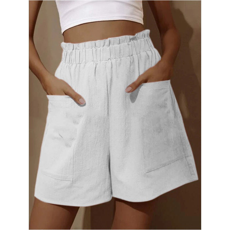 Damen Leinen Shorts Bequem Elastisch mit Seitentaschen - IdealeKleiden