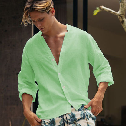 Chemise en lin homme Coupe décontractée Boutonnée