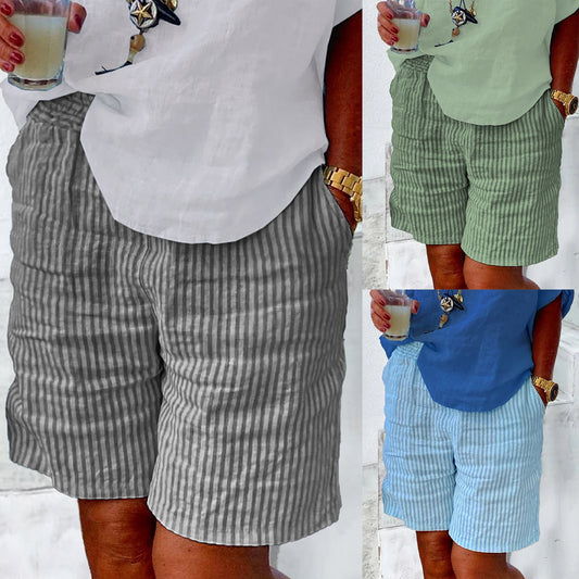 Damen Shorts Leicht Baumwolle Streifenmuster Sommer - IdealeKleiden