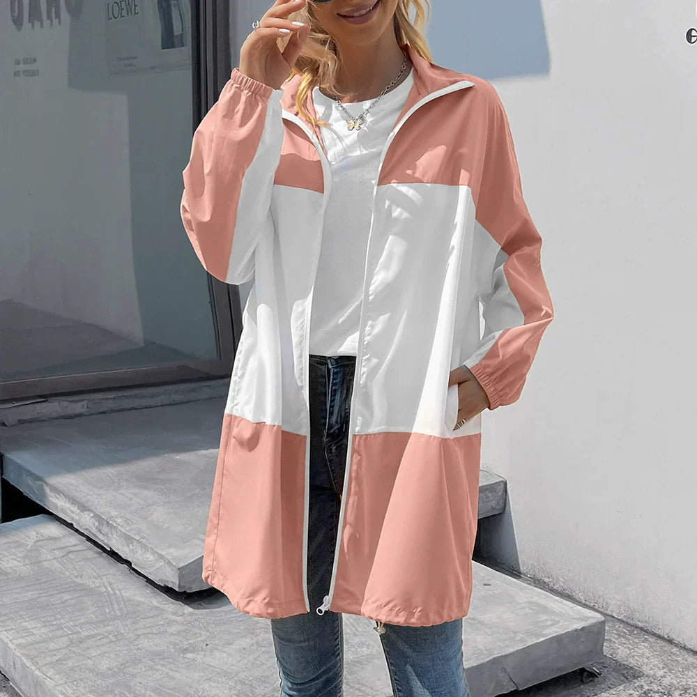 Veste imperméable mi-longue Capuche Design décontracté