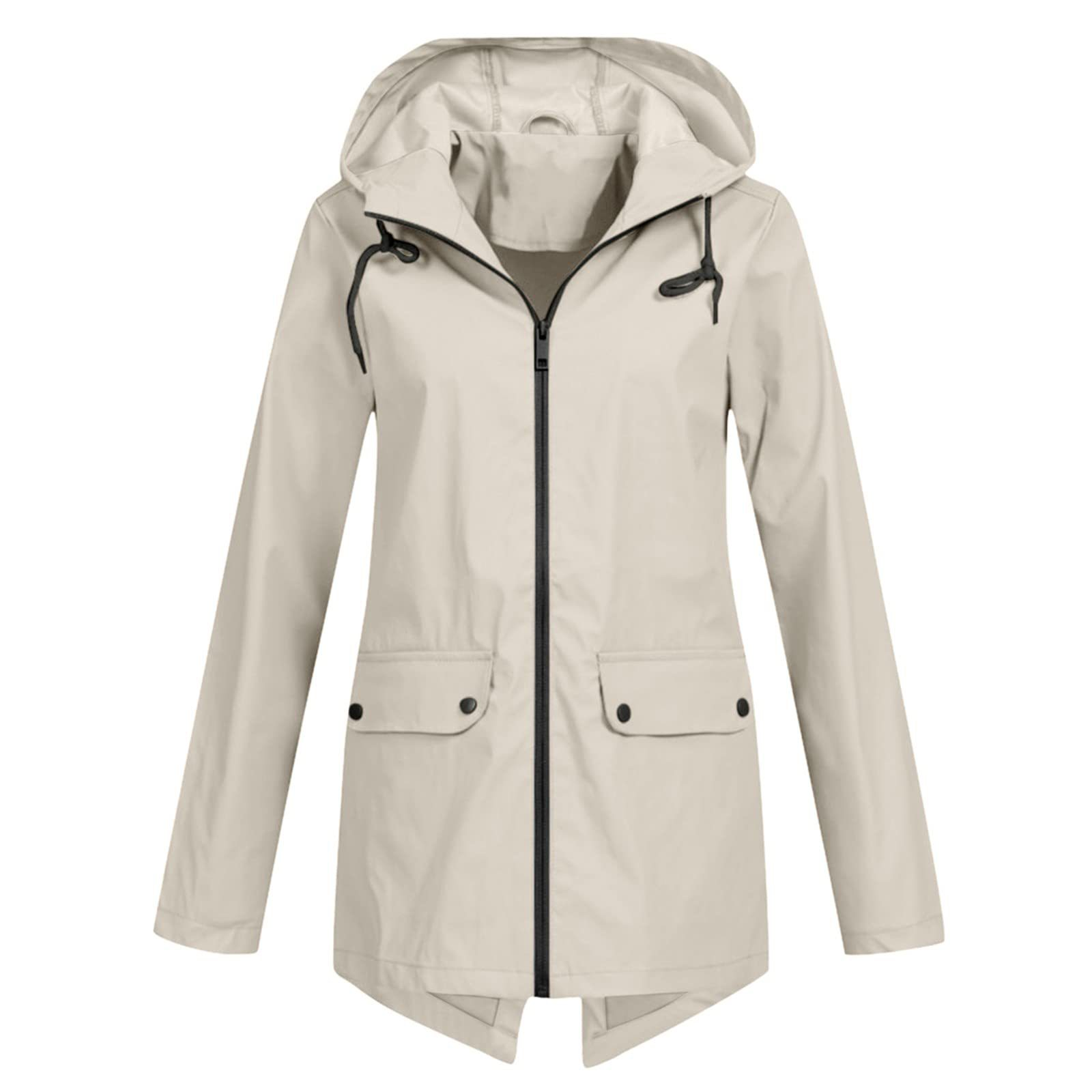 Damen Winterjacke Kapuze Reißverschluss Taschen - IdealeKleiden