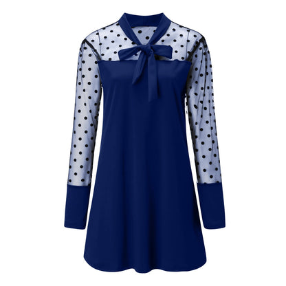 Robe en mousseline pour femme élégante à pois avec nœud