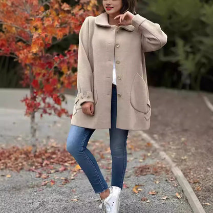 Damen Wolljacke Modern mit Taschen und Knöpfen - IdealeKleiden