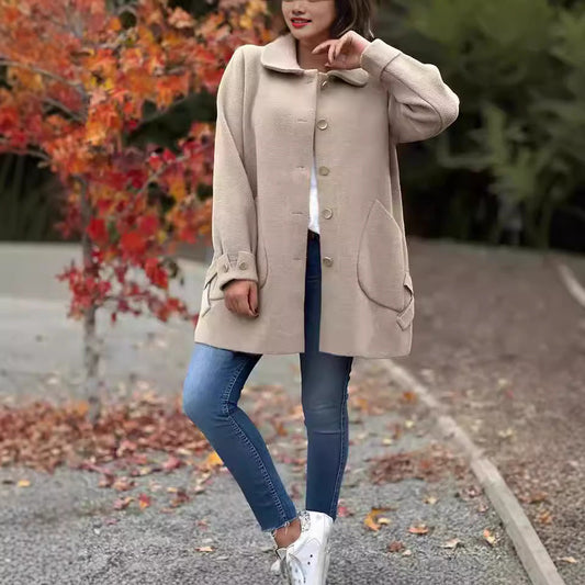 Damen Wolljacke Modern mit Taschen und Knöpfen - IdealeKleiden