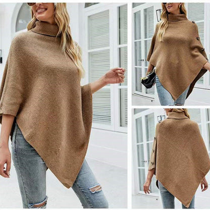 Damen Poncho Strick Modern Knöpfe - IdealeKleiden