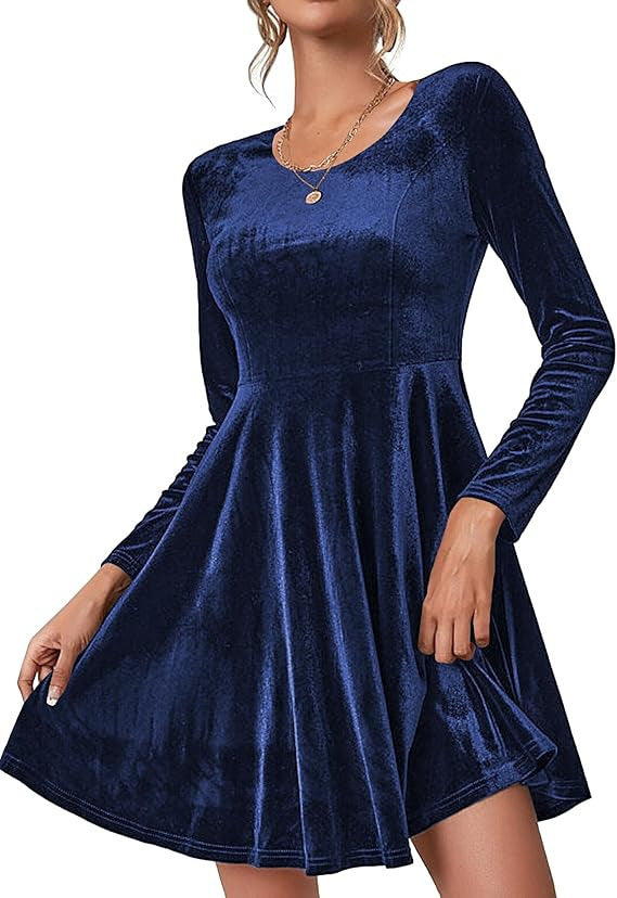 Robe de soirée noire élégante en velours coupe trapèze pour femme