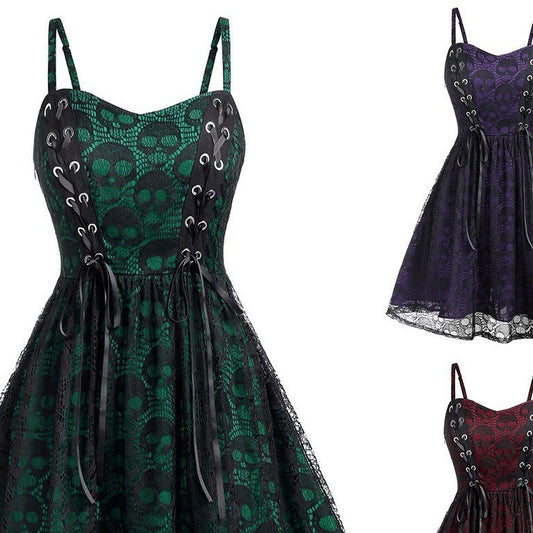 Damen Skaterkleid Elegant Spitze Schnürung - IdealeKleiden