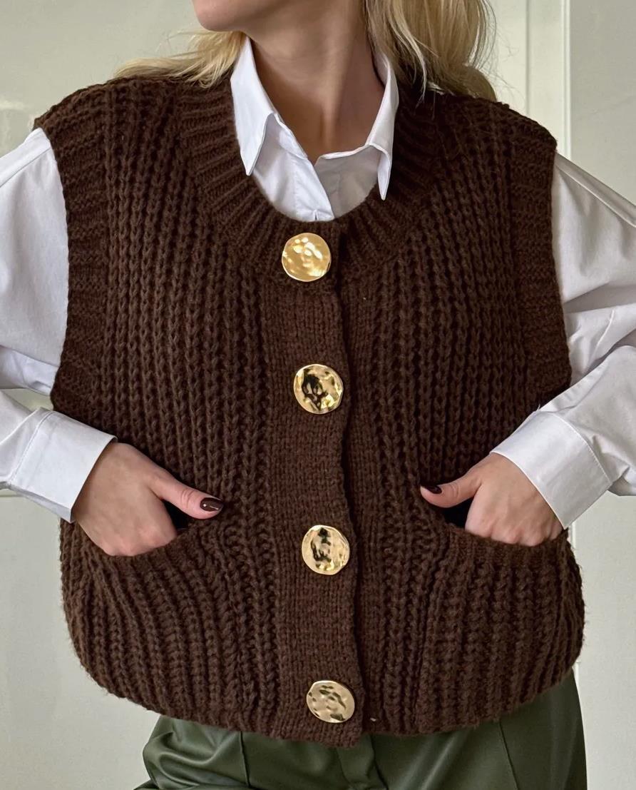 Grand gilet en maille mélangée de laine grande taille
