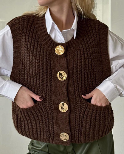 Grand gilet en maille mélangée de laine grande taille