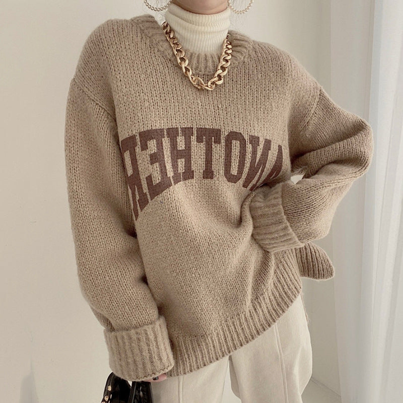 Pull oversize femme grand logo motif tricot tendance