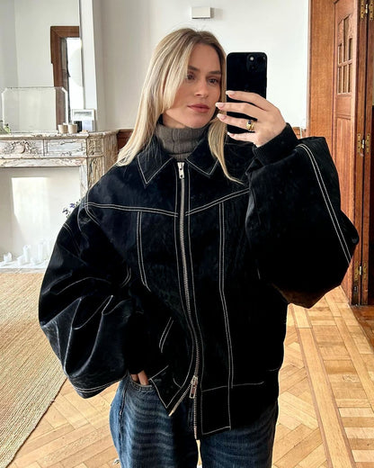 Grand blouson en cuir chic et oversize pour femme