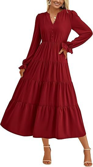 Robe longue élégante pour femme à manches volumineuses