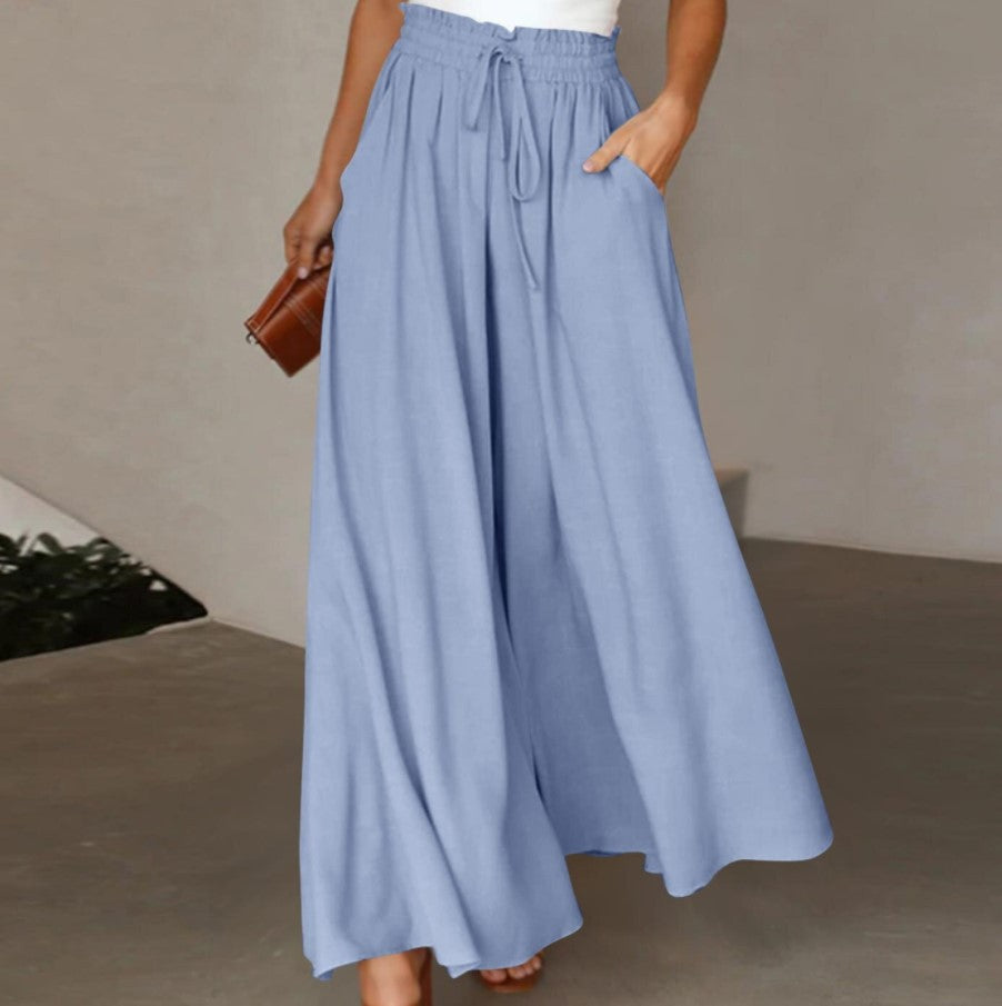 Pantalon Femme Élégant Ample avec Taille Élastique et Poches