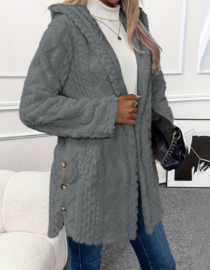 Kochmode Cardigan en polaire à capuche confortable mi-long
