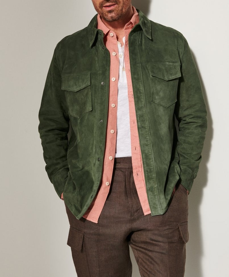 Blouson en cuir pour homme, classique, élégant, en daim