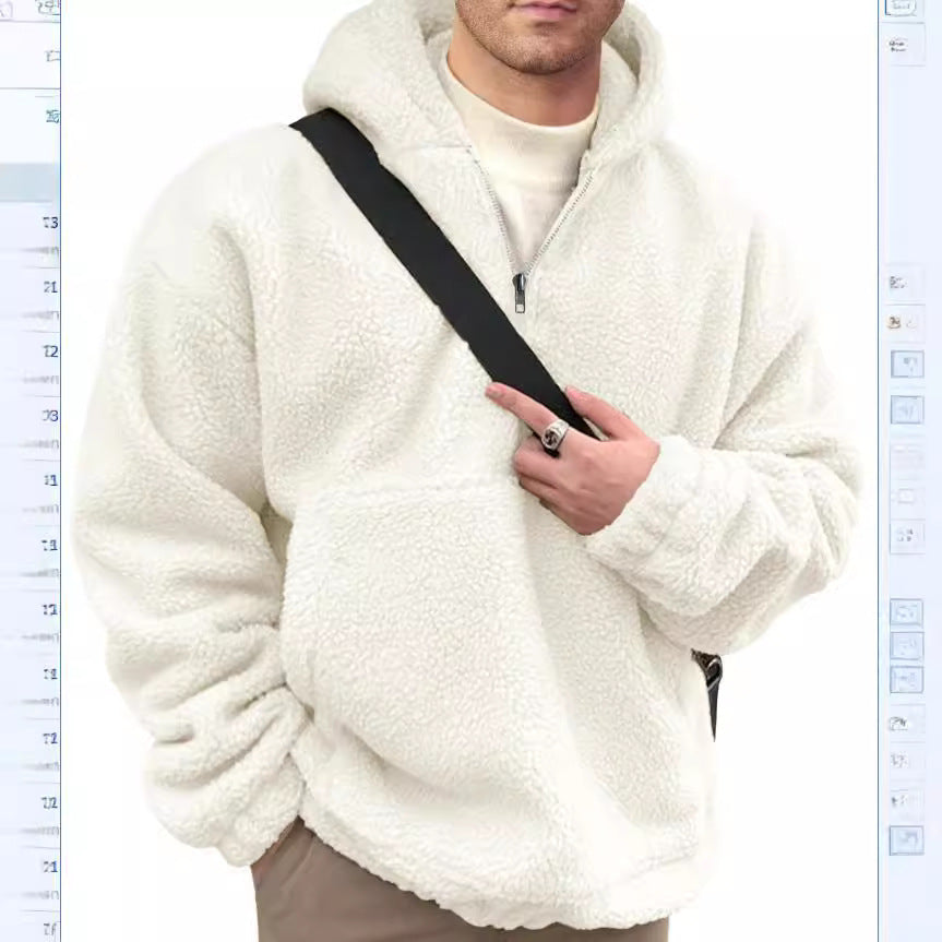 Pull polaire pour hommes, douillet, conception demi-zip