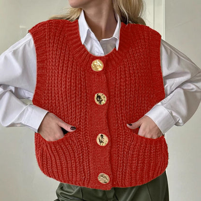 Grand gilet en maille mélangée de laine grande taille