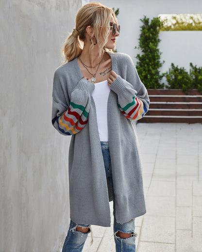 Gilet ouvert coupe longue ample rayé multicolore
