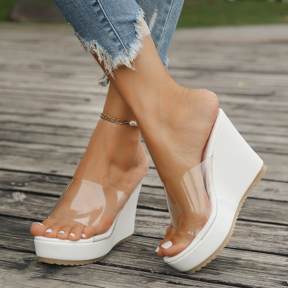 Sandales compensées transparentes pour femmes Chaussures de mariage pour femmes
