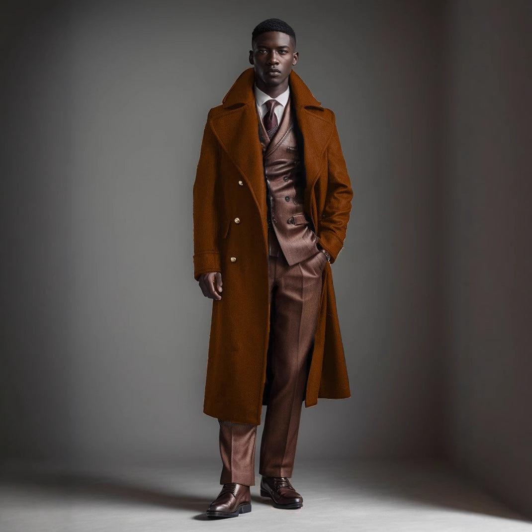 Herren Wollmantel Lang Elegant Übersee-Stil - IdealeKleiden