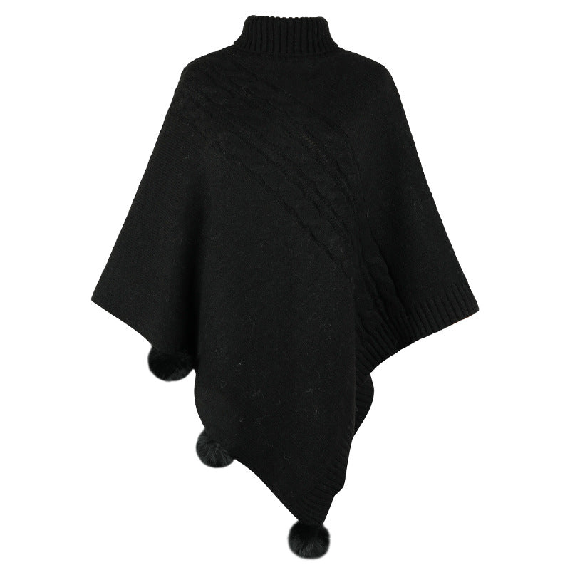 Poncho moderne en maille torsadée pour femme, col montant