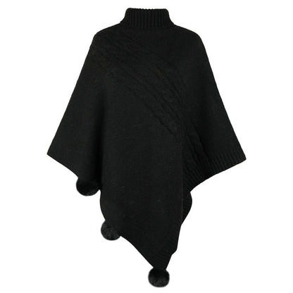 Poncho moderne en maille torsadée pour femme, col montant