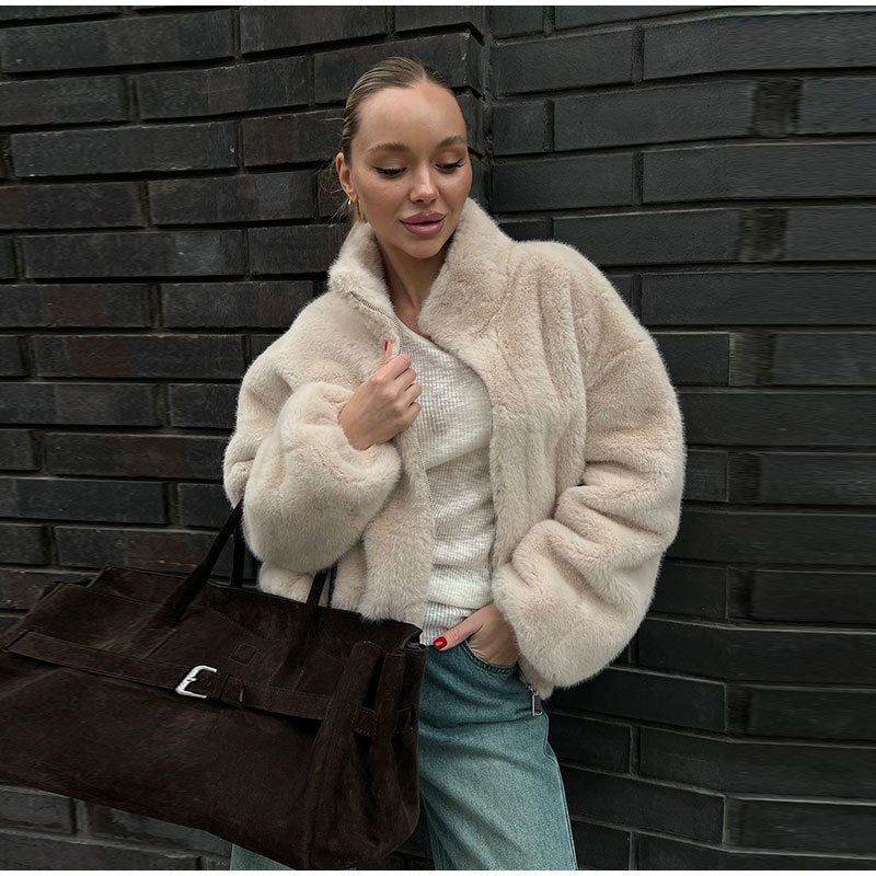 Veste courte pour femme en fausse fourrure de luxe, design tendance
