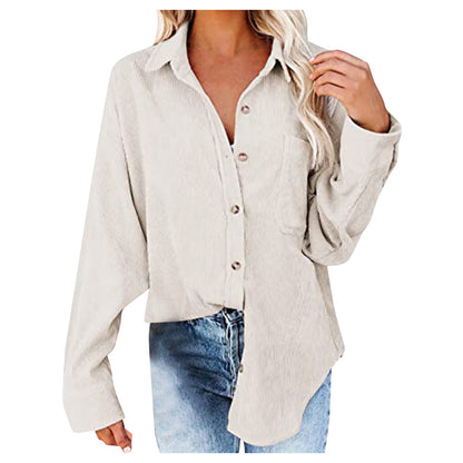 Chemisier oversize en velours côtelé pour femme, confortable et élégant