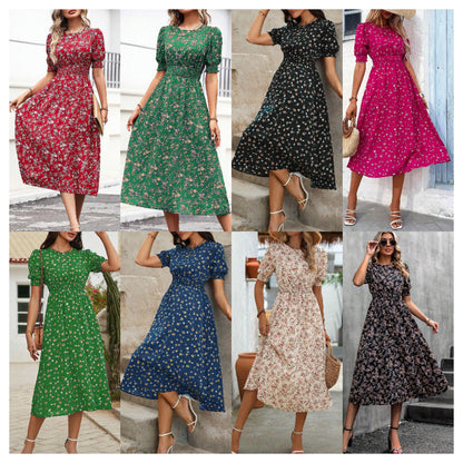 Sommer-Kleid Blumenmuster Römer-Taille Damenkleid - IdealeKleiden
