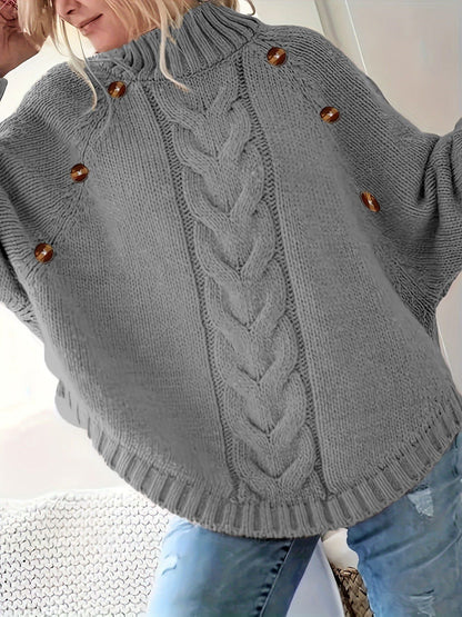 Pull pour femme en grosse maille, col montant, élégant