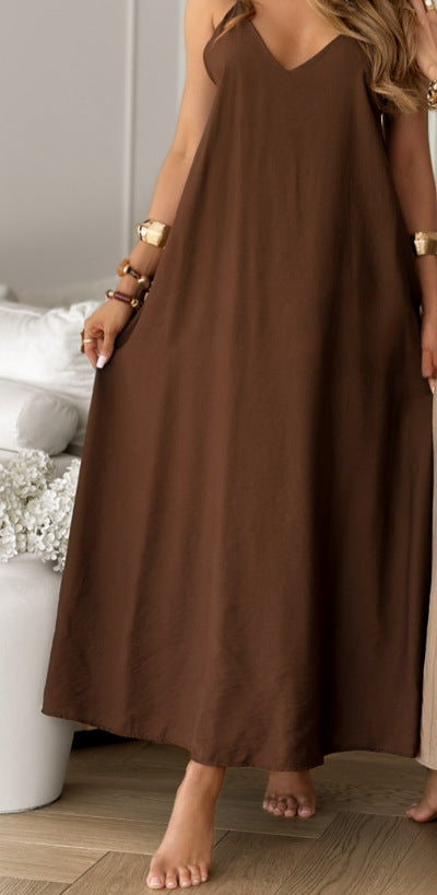 Robe longue décontractée pour femme Col en V Douce