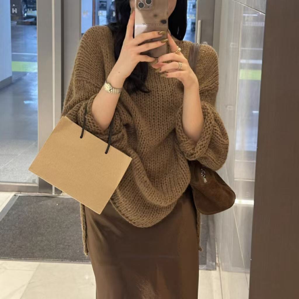 Pull oversize à manches longues et épaules dénudées style décontracté