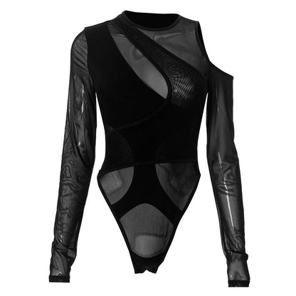 Body asymétrique transparent pour femme