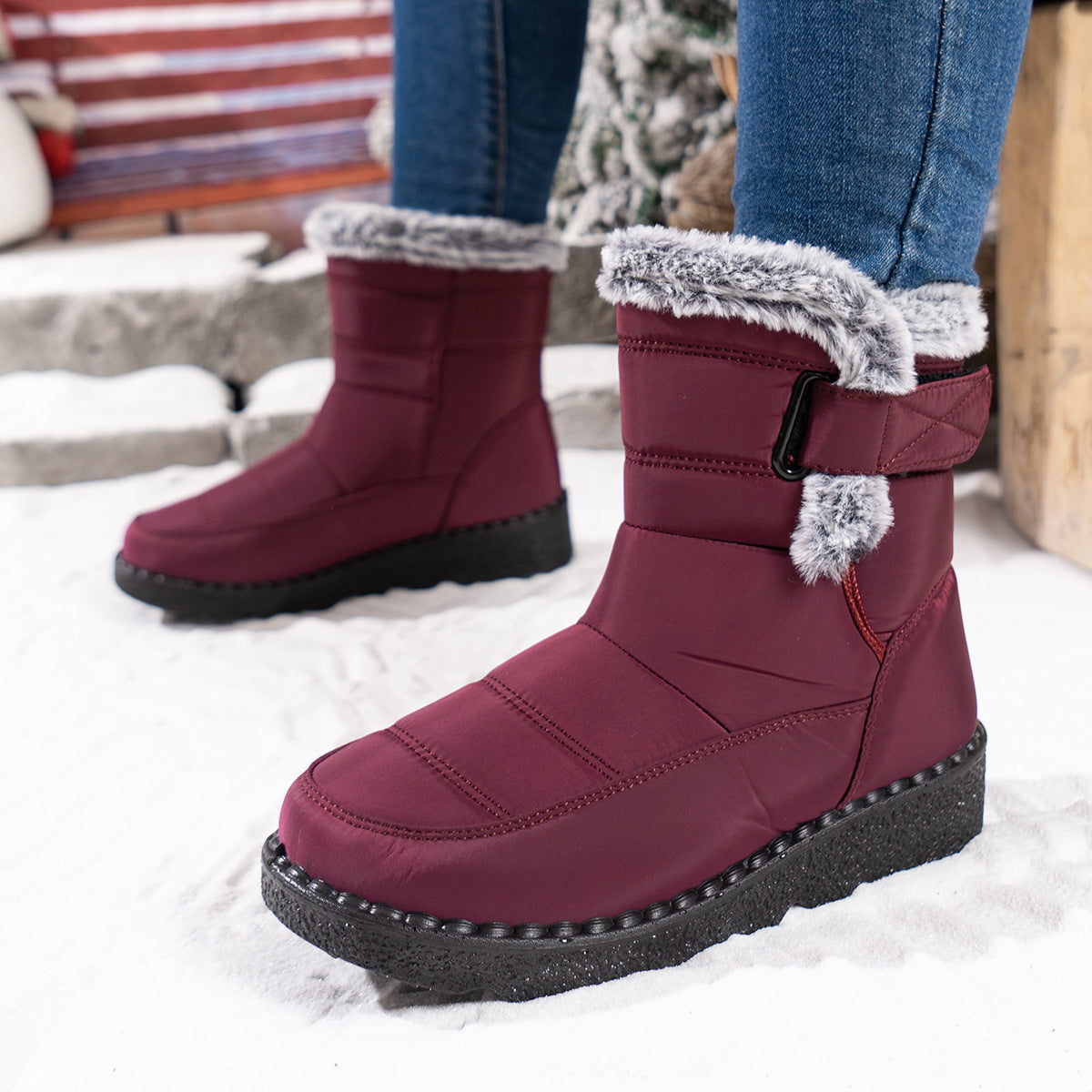 Bottes d'hiver pour femme Chaud Polaire Antidérapant