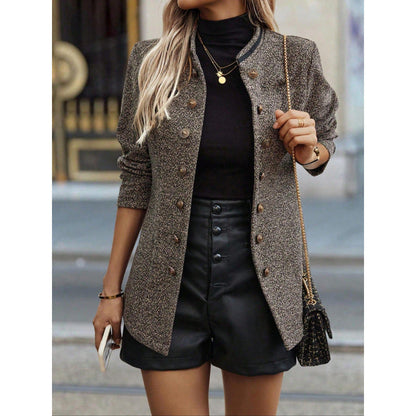 Long manteau cintré pour femme aspect laine double col montant