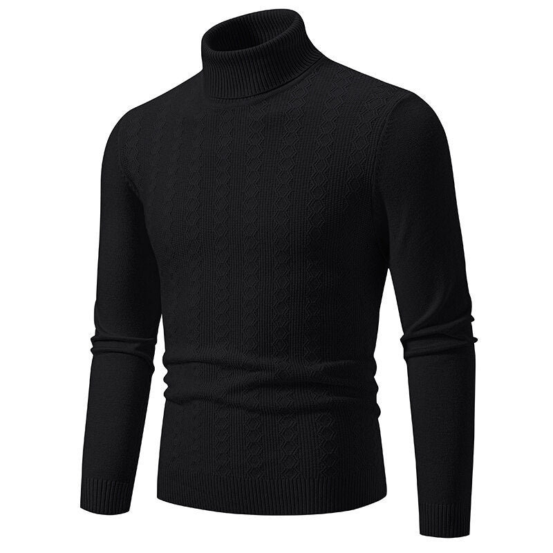 Pull-over homme col roulé tricot torsadé